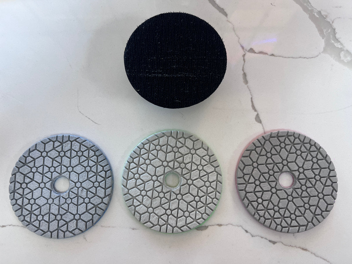 3 Step Granite Tile Wet Polish Kit W/ Backer Pad